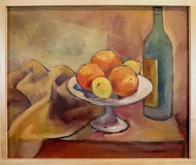 Avgust Cernigoj - Slovenia - Still Life with Fruit and a Bottle, 1936, Oil/Wood