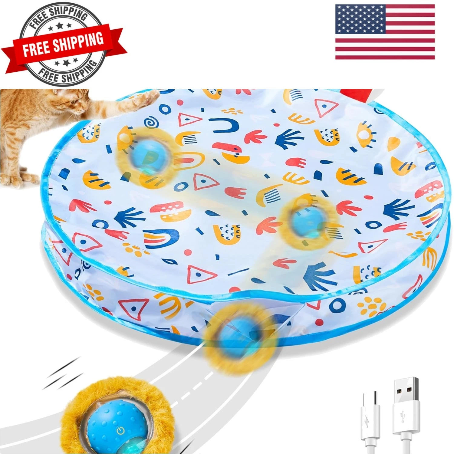 Interactive Cat Toys, Fast Moving Ball in Play Mat, Automatic Motion Activate...