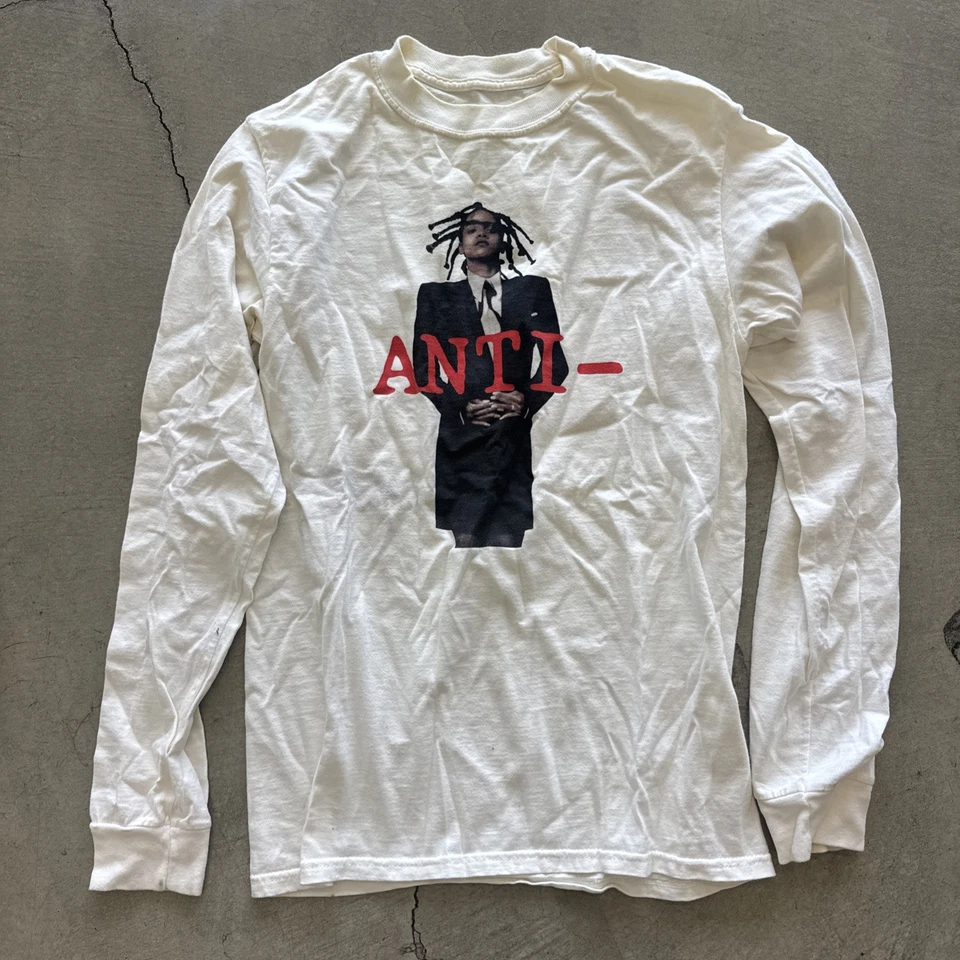 Camiseta Anti-Rihanna World Tour 2016 Manga Larga Camiseta Blanca Talla Pequeña M257-28 Foto 2 de 2