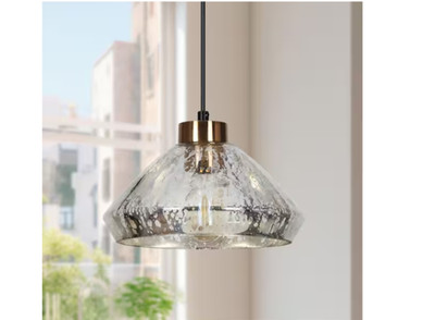 LNC Anila Modern 9.8'' 1-Light Black & Plated Brass Pendant with Textured Glass