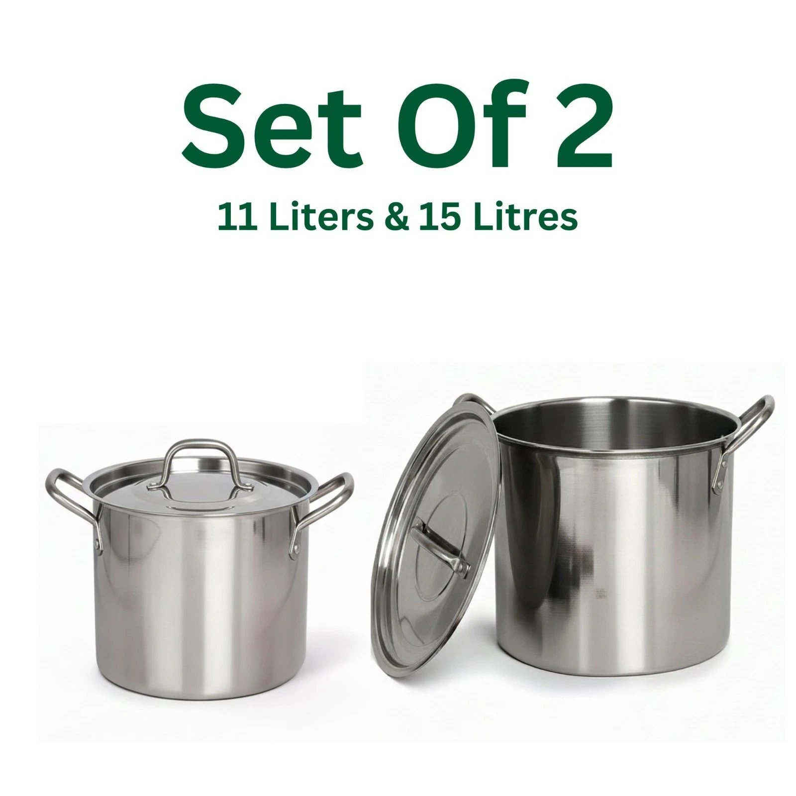 2 Pcs STAINLESS STEEL DEEP STOCK SOUP POT SAUCEPAN SET QUALITY PRODUCT POTS