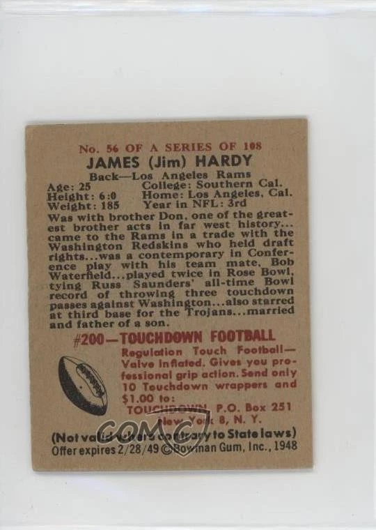 1948 Bowman James Hardy #56 - Image 2 of 2