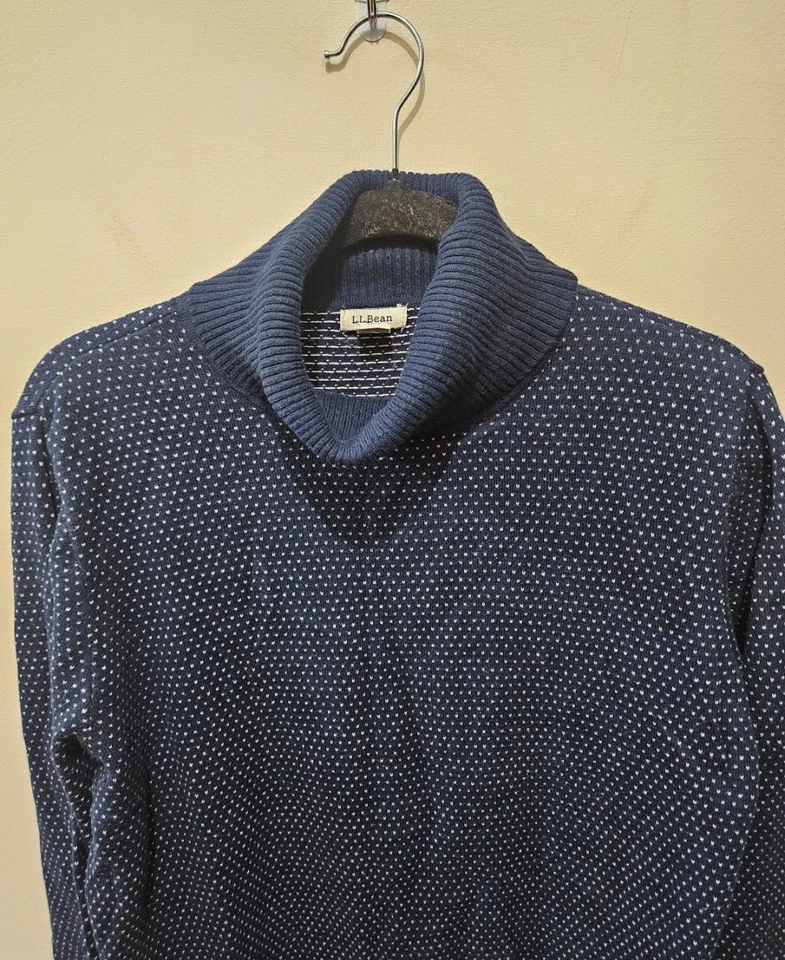 Suéter LL Bean Azul Marino Blanco Algodón Cachemira Cuello Alto Ciervo Vacaciones Invierno XL Foto 2 de 4