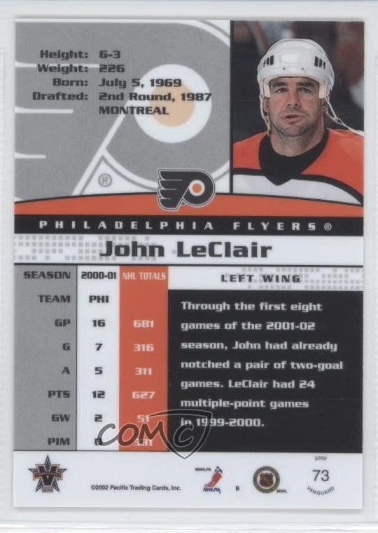 2001-02 Pacific Vanguard John LeClair #73 - Image 2 of 2