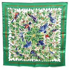 Sciarpa seta HERMES Les Merises 90 cm verde ciliegio uccellini autentica vintage rara