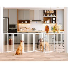 Folding Metal Pet Gate 120 Wide 32 Tall Dog with Door White Vantas No-Assembly