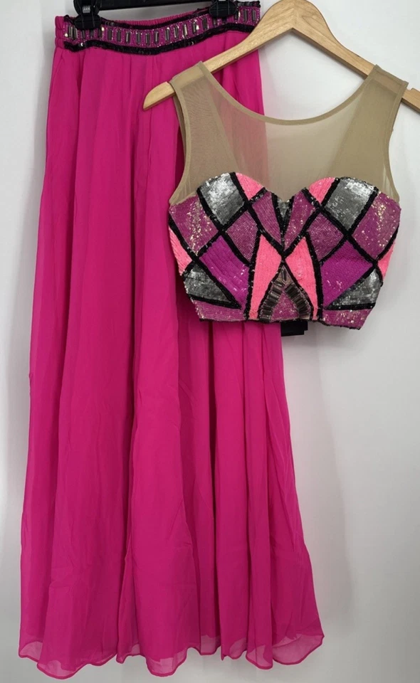Versace 1969 Abbigliamento Rosa Lentejuelas Conjunto de 2 Piezas Falda Corta Talla Pequeña Foto 2 de 4