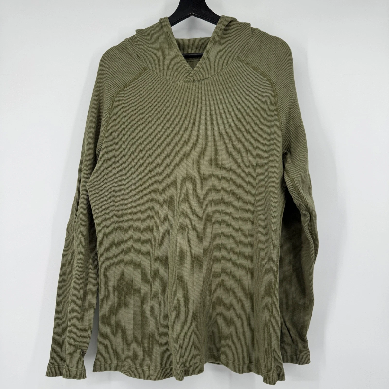 Triple Aught Design Stratum Mens Large Waffle Knit Hoodie Olive Green Thermal
