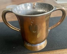 Georgian English Hand-raised Copper Tankard Silver Plated 5” Tall 7” Wide 15 Oz