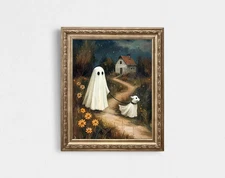 Halloween Ghost and Dog Print: Whimsical Fall Decor