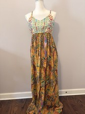 Anthropologie Raga Embroidered Maxi Dress Small Boho Festival Floral