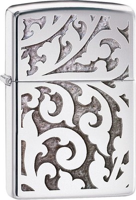 Zippo Windproof High Polished Chrome Lighter With Filigree, 28530, New In Box