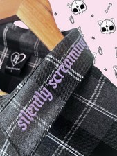 Fearful Illustration Silently Screaming Embroidered Collar Checked Dress Small
