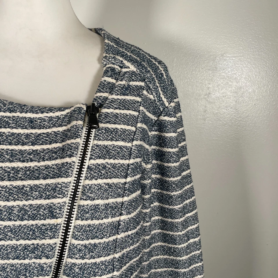 Chaqueta Moto Lou & Grey Para Mujer Mediana Azul Marino Blanco Rayas Cremallera Asimétrica Foto 4 de 4