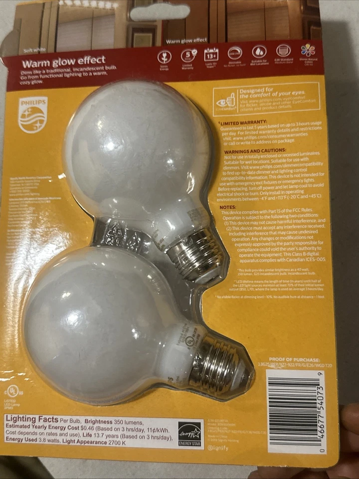 Philips 2 pck, LED 40W Indoor/Outdoor Globe G25 Bulb, Soft White Light - Image 2 of 2
