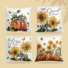 Fall Throw Pillow Covers 18X18 Set of 4, Autumn Thanksgiving Decorative Pillow C