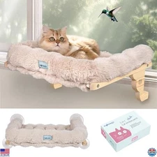 Deluxe 2-in-1 Cat Window Perch with Plush Cushion & Suction Cups for Large Cats