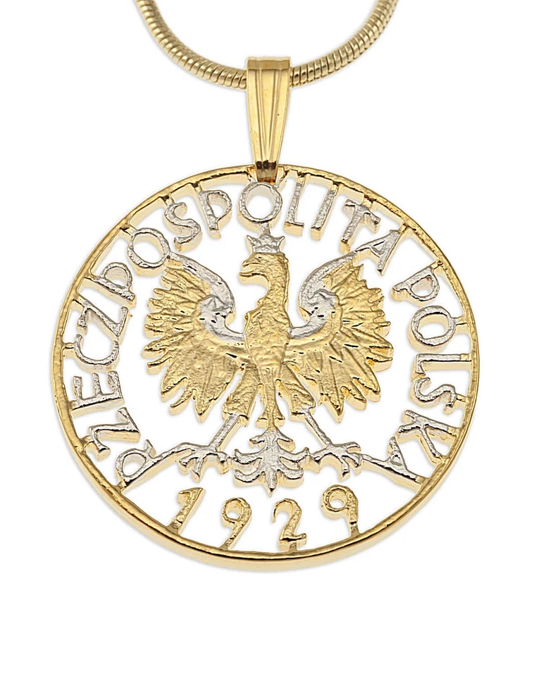Collar colgante de moneda de águila polaca moneda polaca cortada a mano - 1" de diámetro, (# 257 Foto 2 de 3