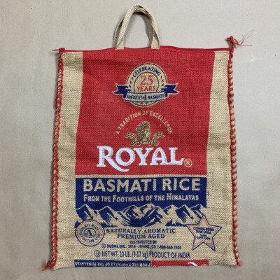 Royal Basmati Burlap Rice Sack/Bag with Handles and zipper Close 15'' x 18''