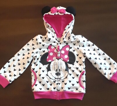Disney's Minnie Mouse Hooded Full Zip Up Sweatshirt with Ears Childrens Size 4 T
