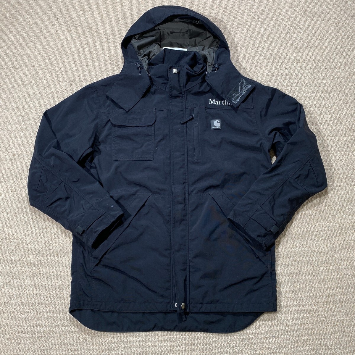 Carhartt Waterpoof Jacket Womens Large 14 UK Black Hooded Rain Coat Company  USA