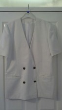 Cream Double Breasted Collarless Jacket Size 14