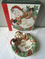 2002 Fitz and Floyd Santa Wreath Canape Plate NIB
