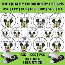 Baby Milestone Embroidery Designs PES JEF DST Machine mickey mouse disney on USB
