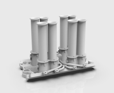 1:24 3d Printed SLA resin Hilborn intake manifold with fuel lines