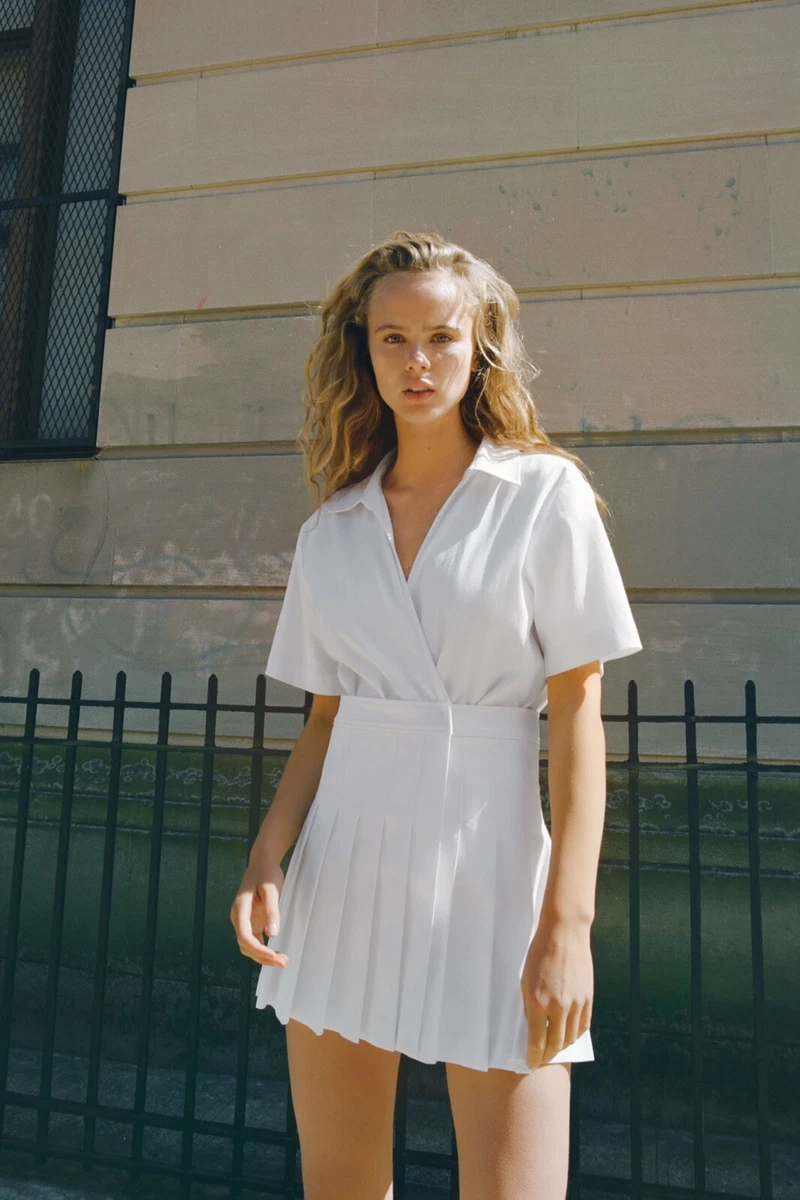ZARA NEW WOMAN SHORT BOX PLEAT JUMPSUIT DRESS WHITE S 4661 109 eBay