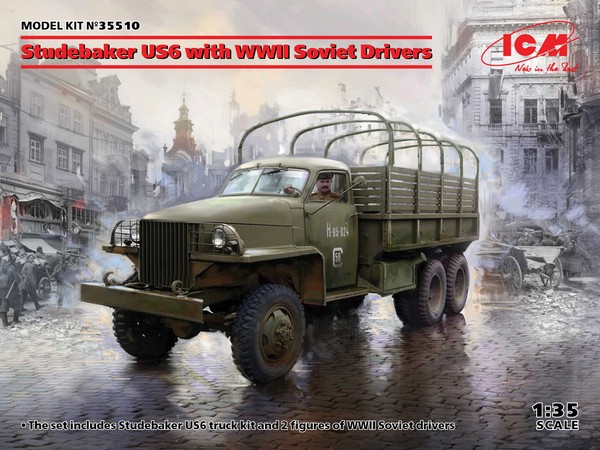 Studebaker US6 Mit Wwii Sowjetischen Fahrern 1:35 Plastik Modellbausatz Icm-image