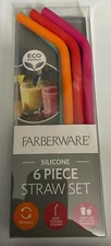Farberwaer 6Pcs Reusable 100% Silicone Straw Dishwasher & Microwave Safe