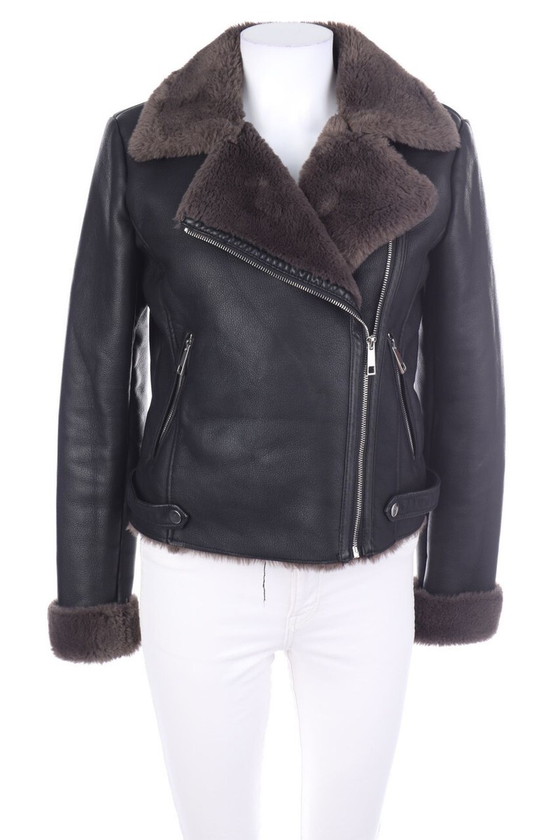 MANGO Faux Shearling-Jacke Kunstpelz S XS schwarz