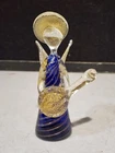 VINTAGE MURANO GLASS HANDBLOWN ANGEL FIGURINE BLUE WITH GOLD AVENTURINE SWIRLS