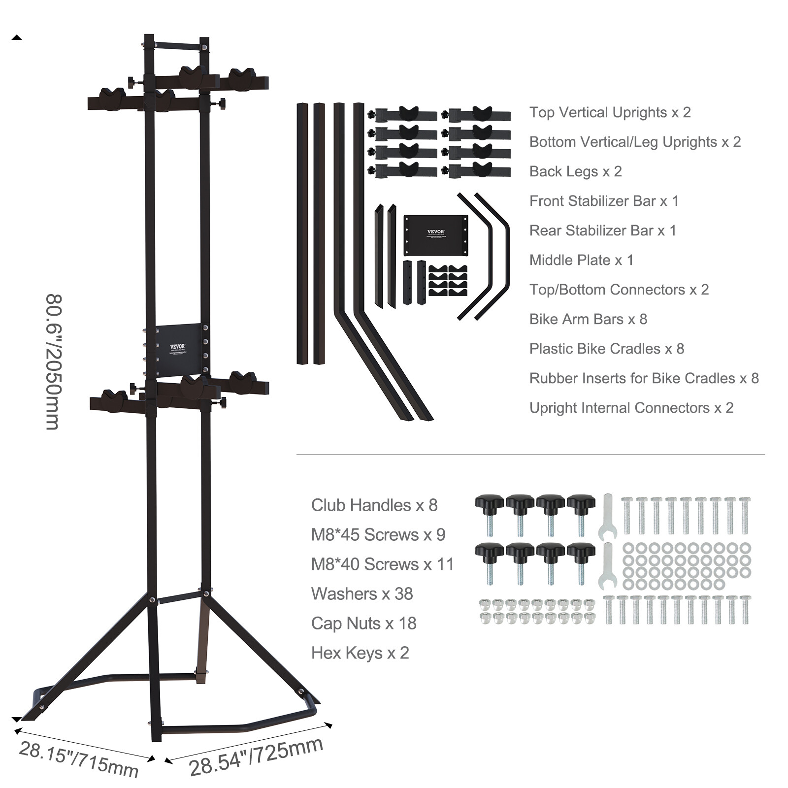 VEVOR 4 Bike Storage Rack, Free Standing Vertical Bike Rack Holds Up to