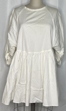 ZARA WOMEN'S PUFF SLEEVE TIERED CREW NECK DRESS IVORY MEDIUM M 