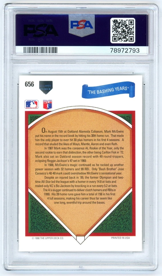 1991 UPPER DECK MARK MCGWIRE #656 THE BASHING YEARS OAKLAND A'S PSA 10 GEM MINT - Image 2 of 2