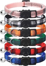 6 Pack Classic Plaid Cat Collars with Bells - Breakaway Kitten Collar and Adjust
