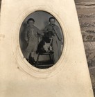 1860s Tintype Photo Little Boys Dog Takes the Chair Visible Shadow antique