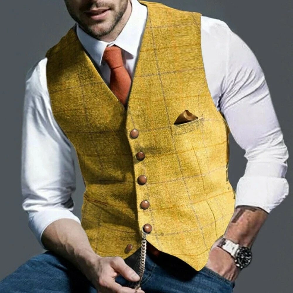 Men's Suit Vest V-Neck Single-Breasted Yellow Grey Slim Fit Business Waistcoat
Opens in a new window