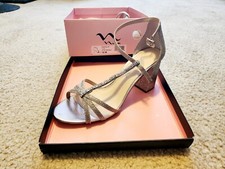 NINA "Anna" WOMEN'S PEARL ROSE SATIN MID-HEEL DRESS SANDALS SIZE 10