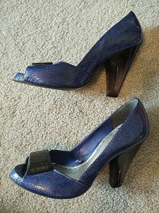 blue patent leather heels