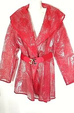 Jerry T Womens Red Rain Floral Plastic Jacket With Belt 3x Nwt New