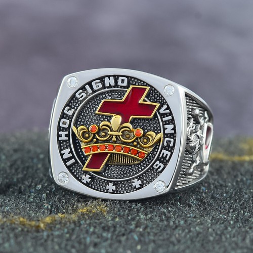 Knights Templar In Hoc Signo Vinces Crusader Masonic Sterling Silver Ring - 第 2/5 張圖片