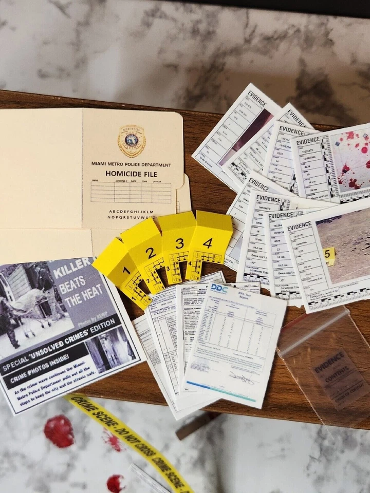 1/6 SCALE Dollhouse MINI Police Forensic CSI DEXTER Folders, Evidence, Markers - Image 4 of 4