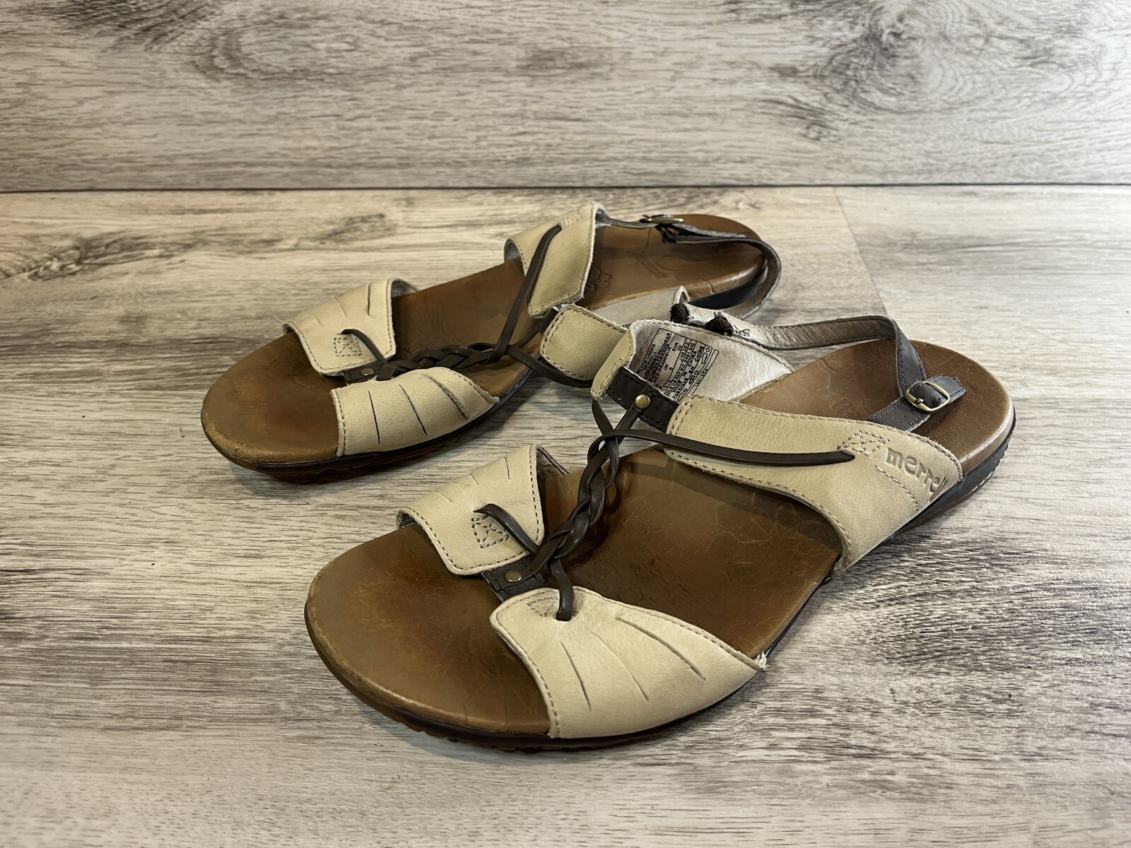 Merrell Micca sandali scarpe donna 8 fodera sliver pelle avorio slingback