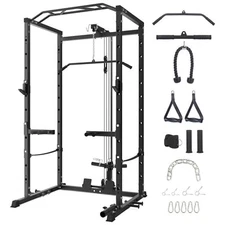 1600LBS Power Cage Multi-Functional Power Rack W/Cable Pulley System and J-Hooks