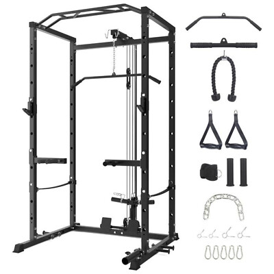 1600LBS Power Cage Multi-Functional Power Rack W/Cable Pulley System and J-H