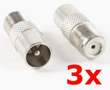 3 Pack - PAL Male to F Type Female Jack Adapter Coax TV Radio Antenna Converter