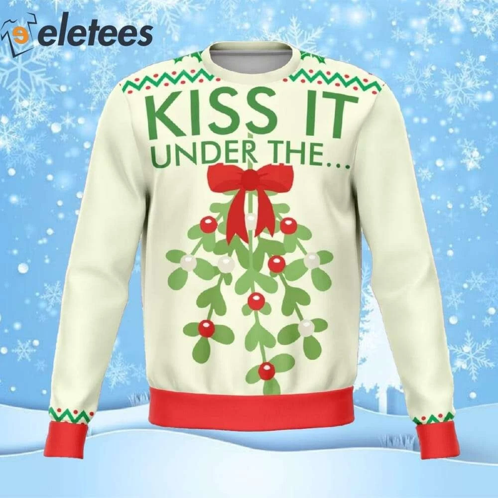 Kiss It Under Mistletoe Funny Ugly Christmas Sweater E0DPN79S